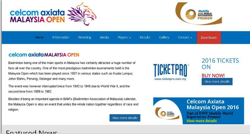 Celcom Axiata Malaysia Open 2016 official website