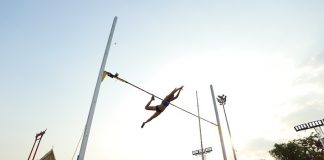 Pole vault and long jump with records in magic evening at historic monument Giant Swing