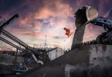 Pushing Boundaries – Swiss Freeride Skier Sybille Blanjean jumps out of an excavator shovel