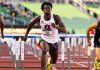 Tharp breaks world 110m hurdles record in Eugene